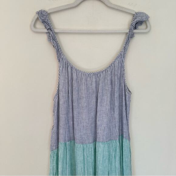 Rails Capri Linen Blend Ruffle Strap Midi Dress Mixed Rainbow Stripe - Picture 9 of 10